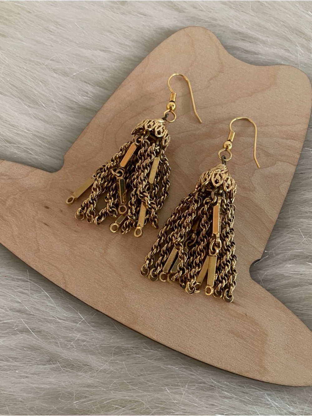 Vintage Golden Tassel Chain Dangle Statement Earrings - Women Jewelry